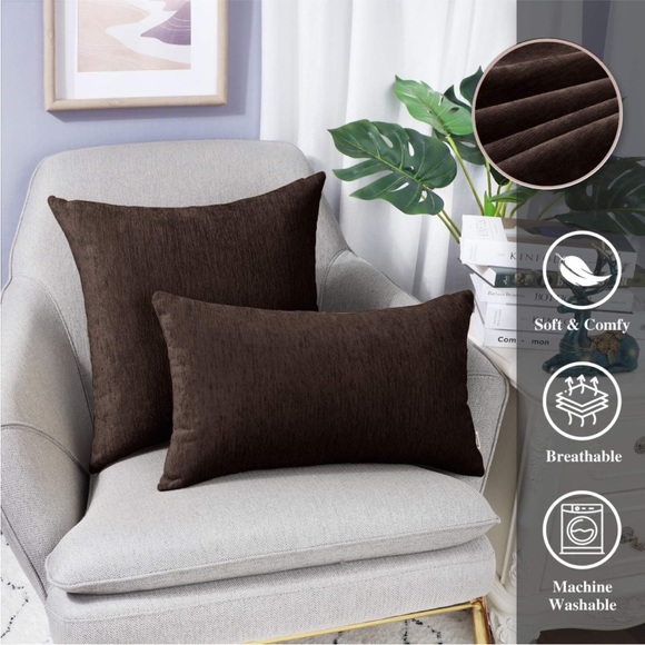 New Set of 2 Black Chenille Throw Pillow Covers 18x18” - Picture 3 of 7